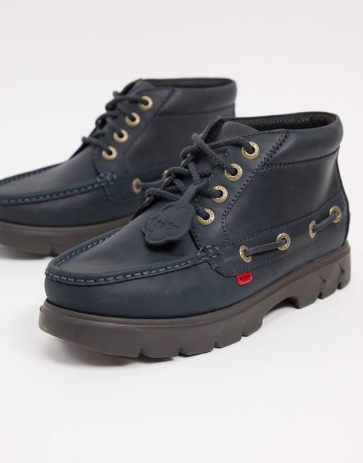 Kickers lennon leather lace up boots in dark blue