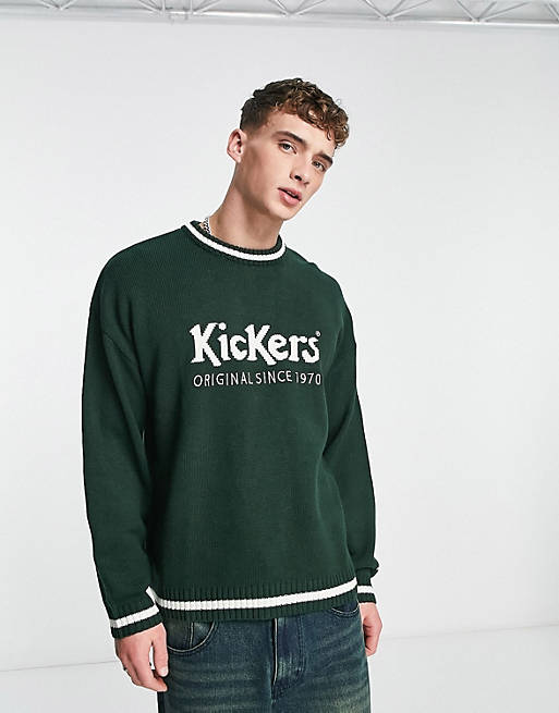 Kickers logo knitted jumper in forest green | ASOS