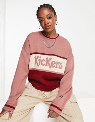 Kickers logo knitted jumper in pink and red
