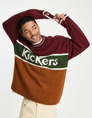 Kickers logo panel knit jumper in brown - ASOS Price Checker