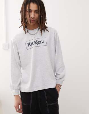 Kickers Long Sleeve T-shirt With Navy Graphic In Gray
