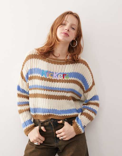 Kickers - Maglione ampio traforato rétro a righe, 2 di 4