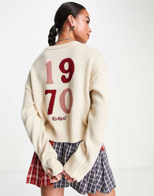 Kickers - Maglione comodo con logo rosa e scritta 1970
