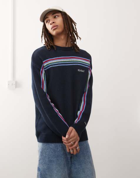 Kickers - Maglione oversize rétro blu navy scuro a righe multicolore - view 1