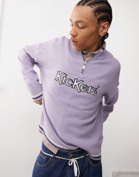 Kickers - Maglione unisex color malva con logo applicato e zip corta - view 1