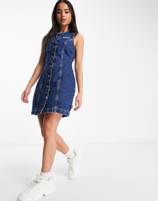 Kickers - Mini jurk met knoopsluiting en logo aan de voorkant in blauw denim