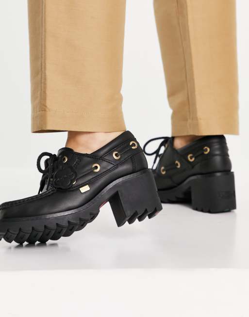 Kickers Mocassins talons chunky en cuir Noir