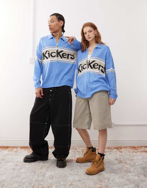 Kickers unisex zip up oversized knit cardigan in blue