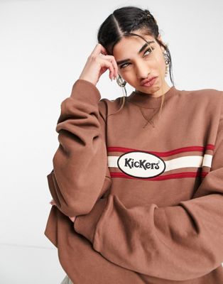 Kickers oversized crew neck jumper with logo in brown