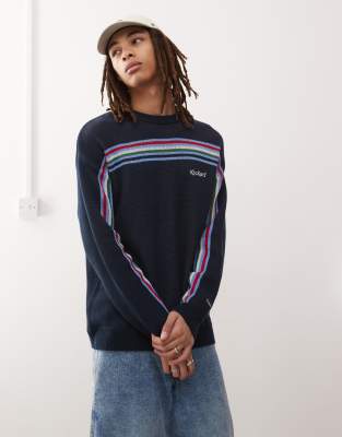 Kickers Kickers oversized fit retro knit jumper with multi stripe in deep navy