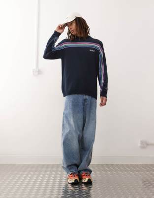 Kickers Oversized Fit Retro Knit Sweater With Multi Stripe In Navy