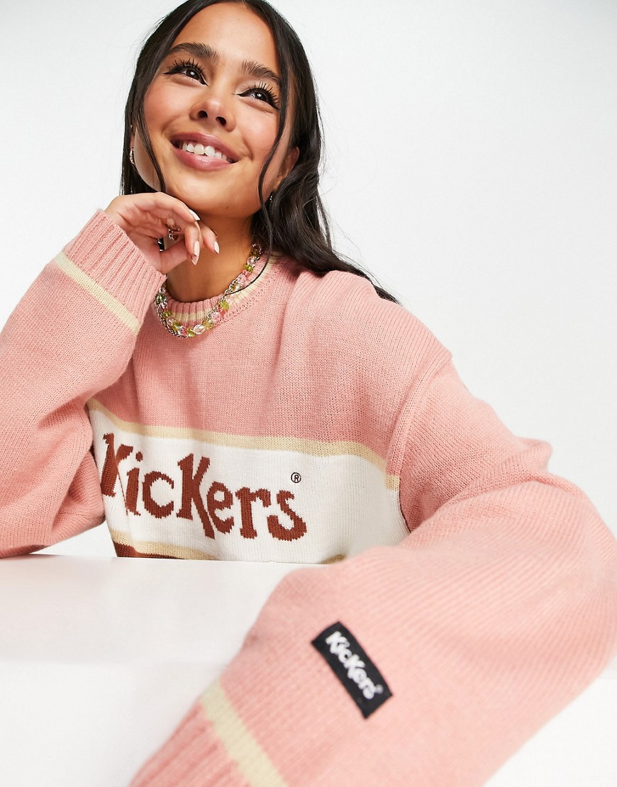 Kickers - Oversized gebreide trui met logo op de voorkant en kleurvlakken-Roze