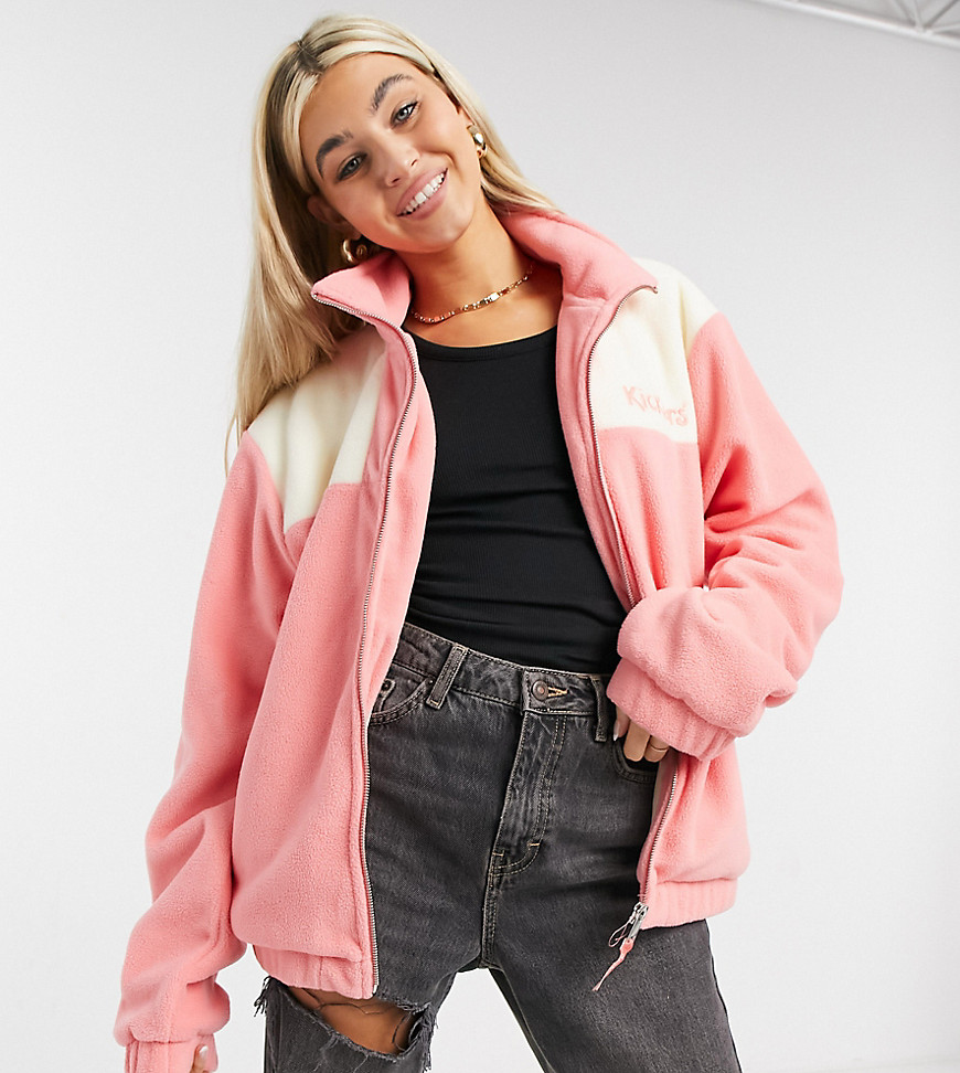 Kickers oversized jacket with chest logo in color block fleece-Pink