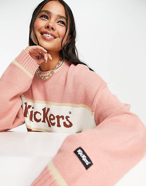 Kickers oversized jumper with front logo in colour block knit
