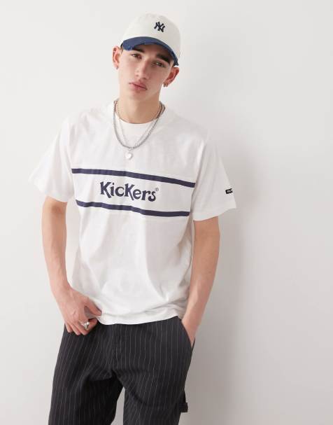 Kickers oversized t-shirt with navy kickers graphic in ecru - view 1