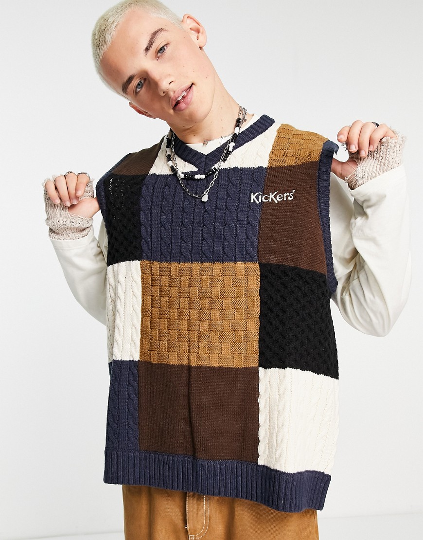 Kickers panel logo knit vest in blue-Multi
