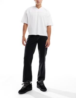 kickers - Pantalon large style workwear en denim délavé avec logo brodé-Noir