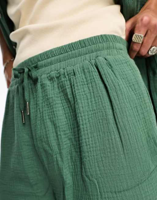 Kickers - Posede grønne shorts i musselin-bomuld med bindetalje og broderet logo - Del af sæt, 3 af 4