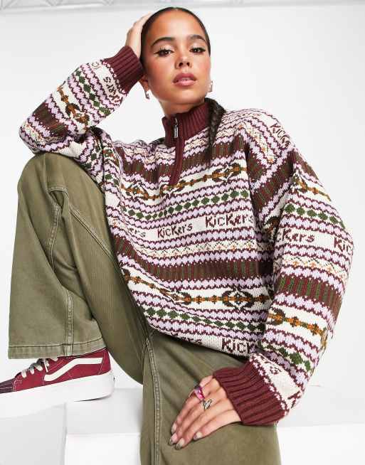 Kickers - Pull en maille à demi-fermeture éclair et motif jacquard rétro