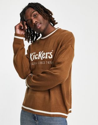 Kickers logo knitted jumper in brown - ASOS Price Checker