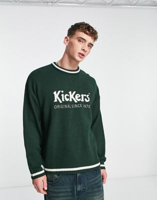 Kickers logo knitted jumper in forest green - ASOS Price Checker
