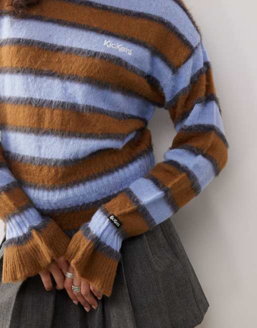 Kickers – Puszysty dzianinowy sweter w brązowo-niebieskie paski, 4 z 4