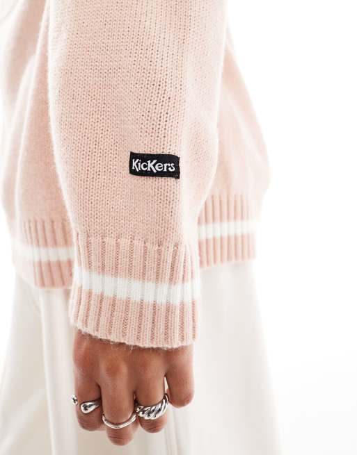 Kickers relaxed fleurette knit sweater with big logo in baby pink | ASOS