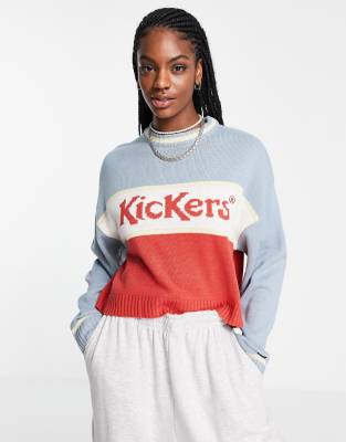 Kickers relaxed jumper in vintage colour block knit-Multi