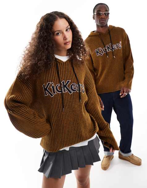 Kickers relaxed knitted hoodie in stripe with logo - view 1