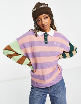 Kickers relaxed knitted rugby jumper in mix stripe