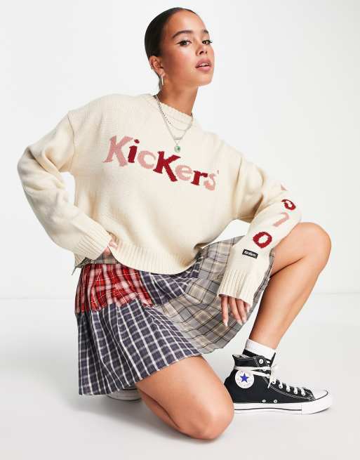 Kickers relaxed knitted sweater with pink 1970 logo