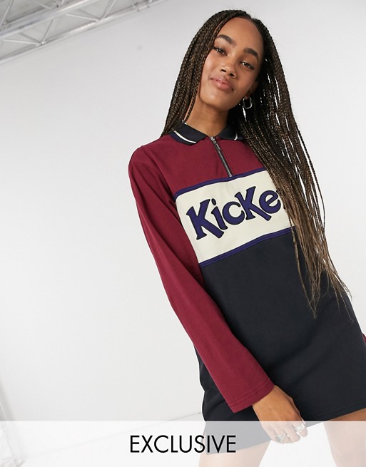 Kickers relaxed polo shirt dress with front logo in colour block