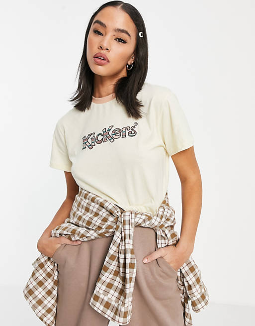 Women Kickers relaxed t-shirt with retro stripe front logo in beige 