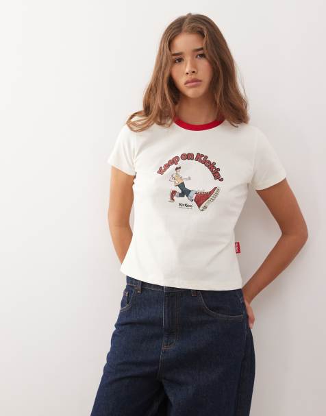 Kickers retro graphic baby tee in winter white - view 1