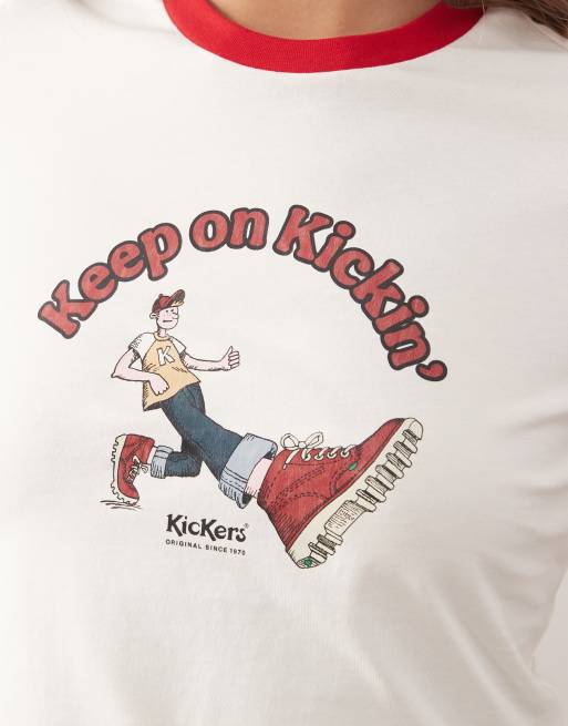 Kickers retro graphic baby tee in winter white, 2 of 4