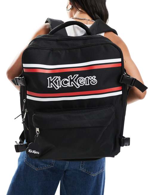 Kickers retro square backpack with red logo stripes in black | ASOS