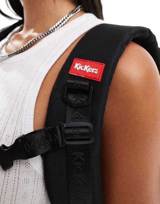 Kickers retro square backpack with red logo stripes in black | ASOS