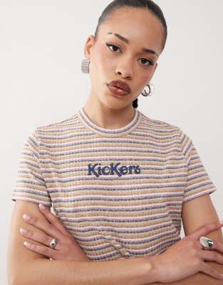 Kickers Kickers retro stripe crop baby tee in mixed marl-Multi
