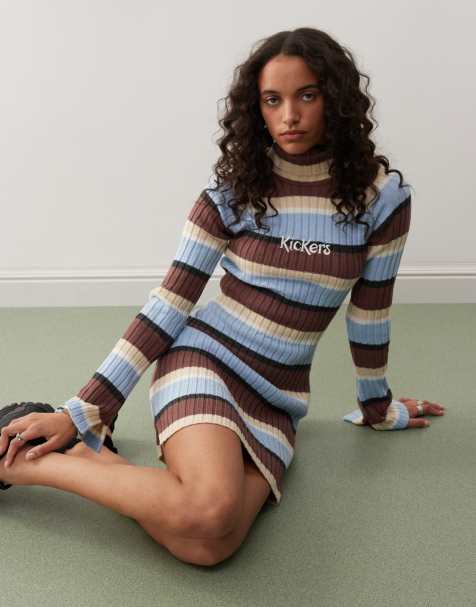 Kickers retro striped knit dress in red blue multi stripe - view 1