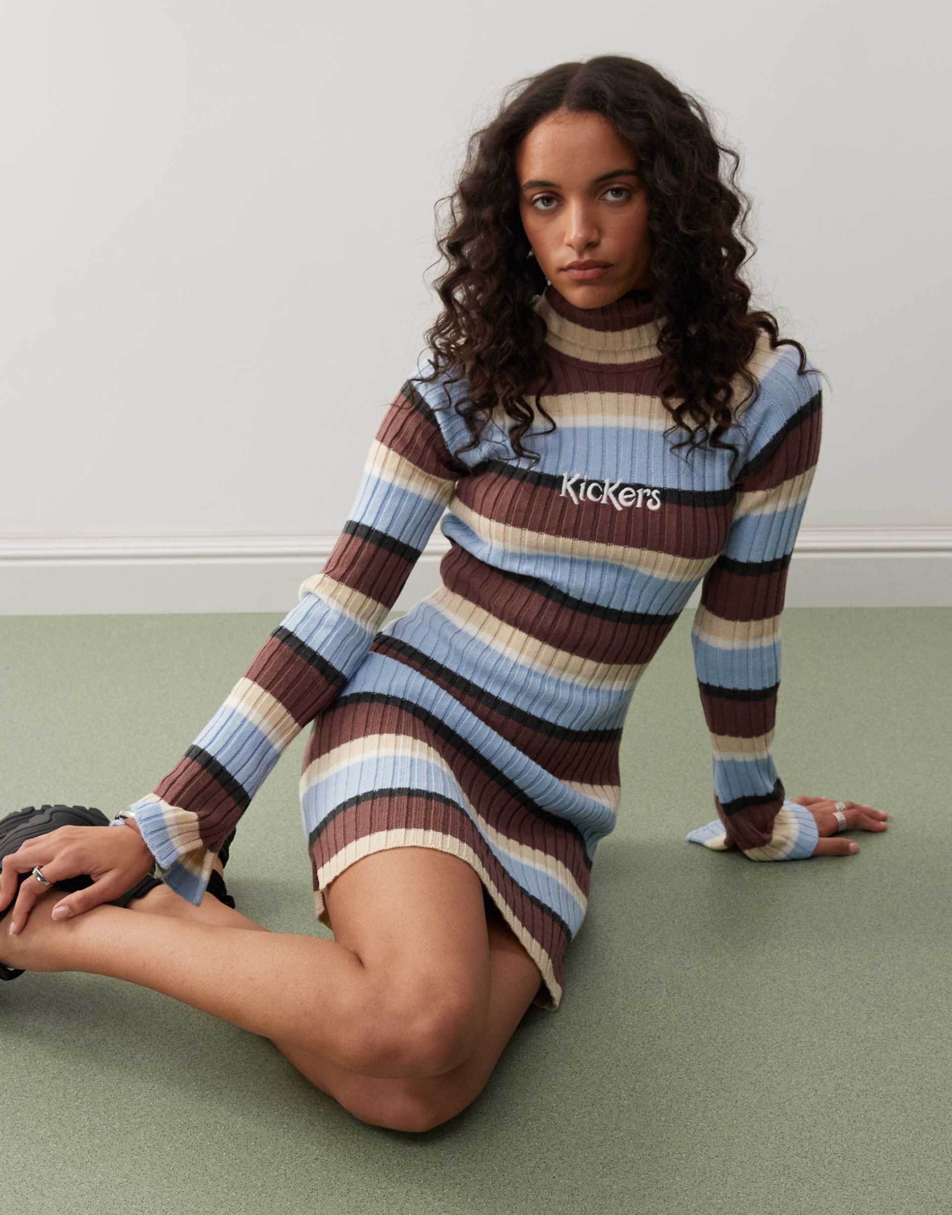 kickers retro striped knit dress in red blue multi stripe