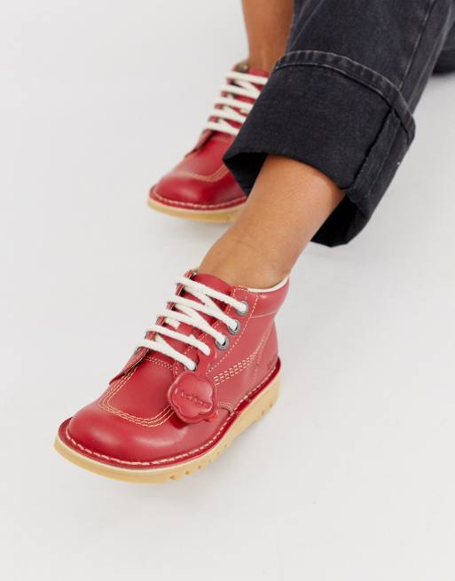 Kickers - Scarponcini bassi con bordo alto in pelle rossi, 3 di 4