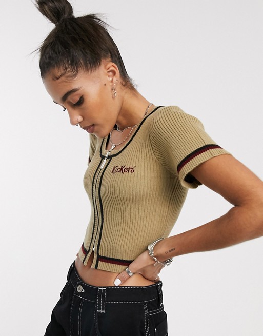 Kickers shrunken crop top with embroidered logo in rib knit