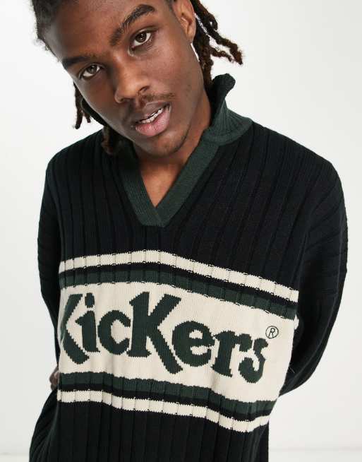 Kickers – Skogsgrön ribbad sweatshirt med öppen krage, 4 av 4