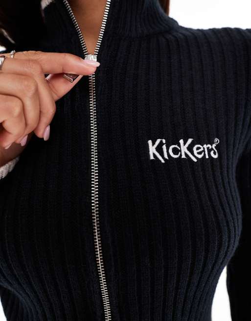 Kickers - Sort og figursyet top med lynlås og broderet logo i strik, 2 af 4