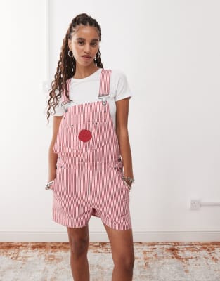 stripe overalls in red and white stripe