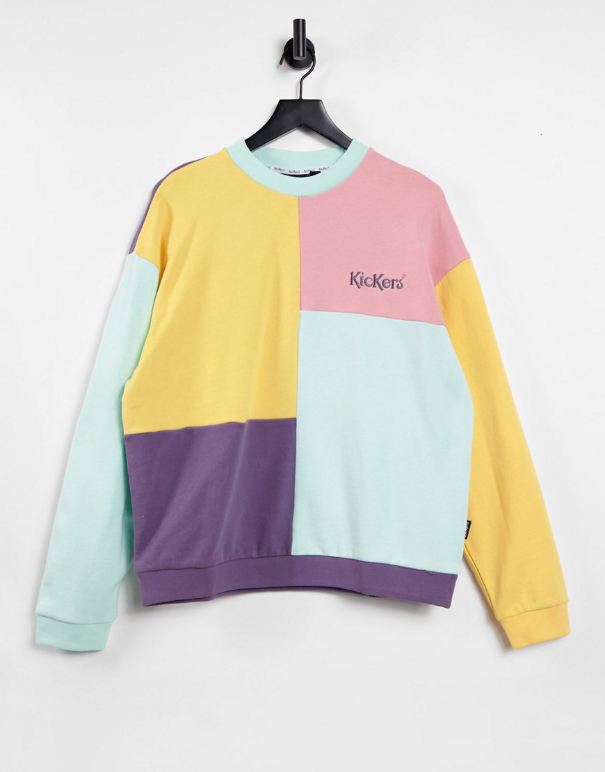 Kickers - Sweatshirt med broderet logo i vintage-farveblokke i afslappet pasform-Multifarvet