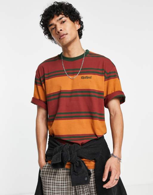 Kickers - T-shirt marrone a righe con logo