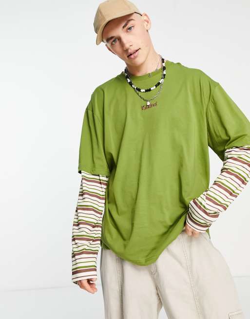 Kickers - Top a maniche lunghe verde a righe a strati