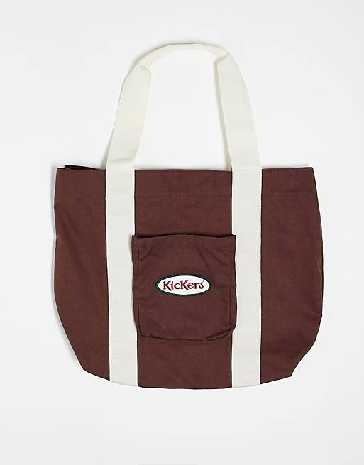 Kickers tote bag in brown with contrast straps