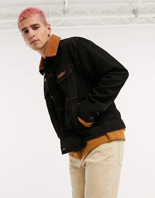 Kickers trucker jacket in black with contrast cord collar